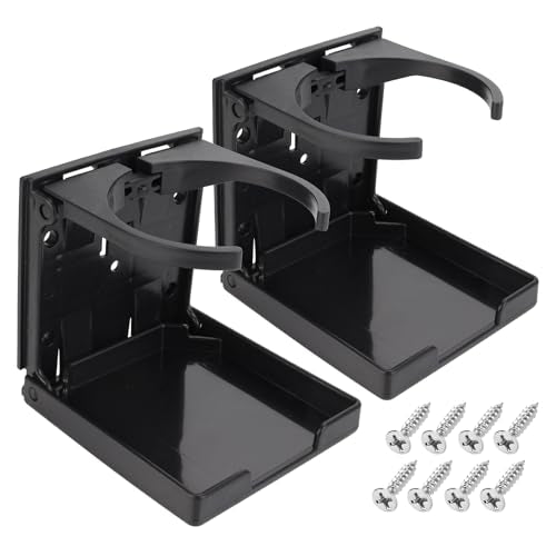 2pcs Adjustable Cup Holder, Boat Cup Holder Foldable, ABS, Black - Product Imagery