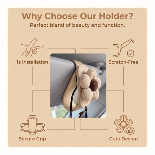 Floral Sunglasses Holder for Car Visor, Leather Eyeglass Ticket - Product Imagery