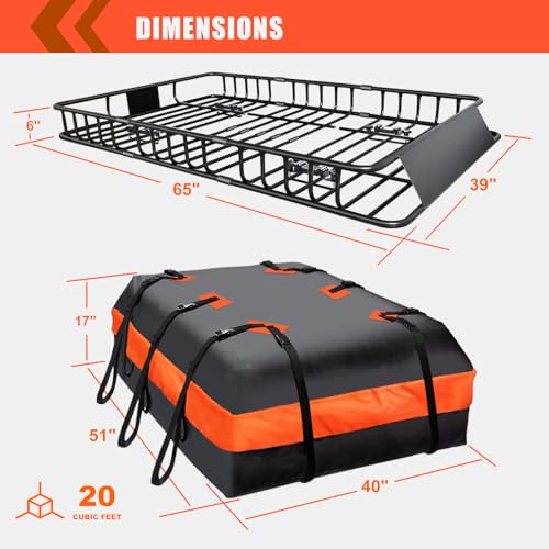 Roof Rack Carrier Carrier Basket 65"*39"*6"+Waterproof Bag 20 - Product Imagery