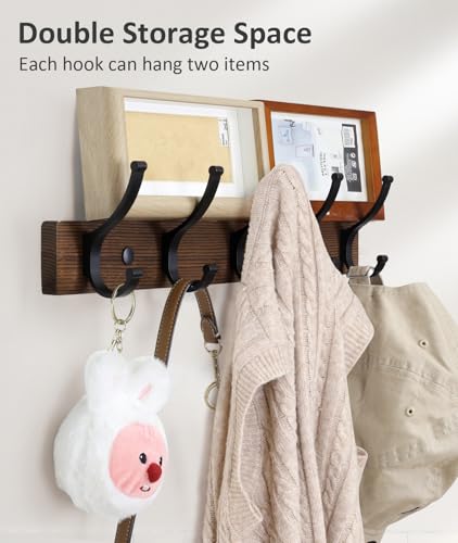 Optish Coat Rack Wall Mount, 16.5 Inches Wood Coat Hooks, Wall - Product Imagery
