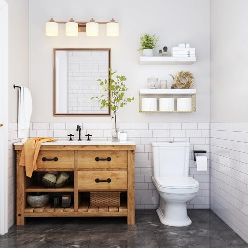 QEEIG Bathroom Shelves Over Toilet Wall (White and Gold, Set of - Product Imagery