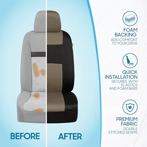 BDK PolyPro Seat Covers Full Set in Beige on Black – Front and - Product Imagery