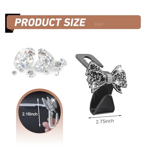 WZP 2PCS Bling Car Seat Headrest Hooks, Cute Bow Crystal - Product Imagery