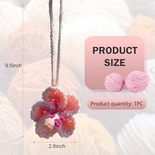 Car Hanging Ornament, Cute Crocheted Hibiscus Flower Decoration, - Product Imagery