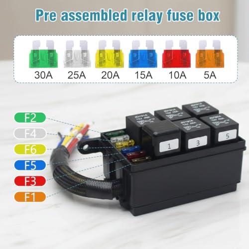 6-Way 12V Car & Relay Box with Pre-Wired 40A 4-Pin Relays - Product Imagery