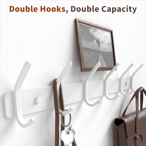 Coat Rack Wall Mount Hooks - 15 Inch White Metal 6-Hook Rack(1 - Product Imagery