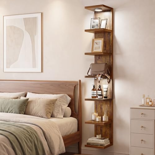Fixwal 7 Tier Wall Shelf with LED Lights for Room Decor (Rustic - Product Imagery
