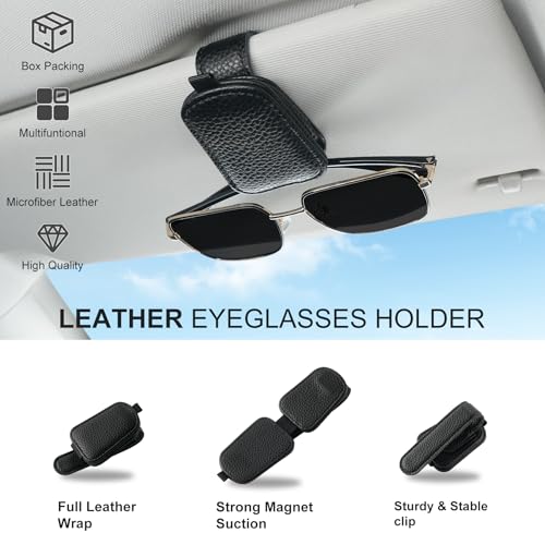 SINGARO Sunglasses Holder for Car, Leather Magnetic Buckle Sun - Product Imagery