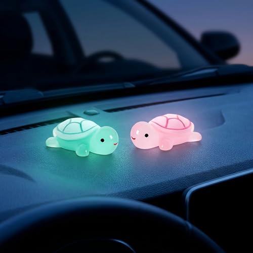 2PCS Cute Tortoise Car Dashboard Ornament, Luminous Mini Turtle - Product Imagery