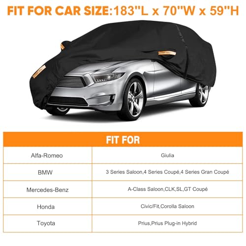 NEVERLAND Car Cover Waterproof All Weather for Sedan 183''L x - Product Imagery