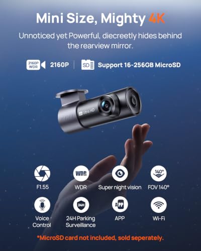70mai M310 Plus 4K Dash Cam Front with Night Vision, 140° Wide - Product Imagery