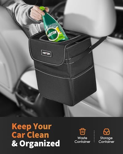 HOTOR Car Trash Can, Leak-Proof Car Organizer, Black, 2-Gallon - Product Imagery