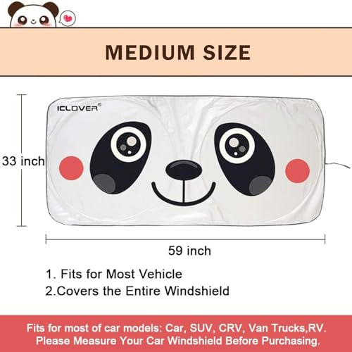Car Windshield Sunshade, Cute Panda Front Windshield Sun Shade - - Product Imagery