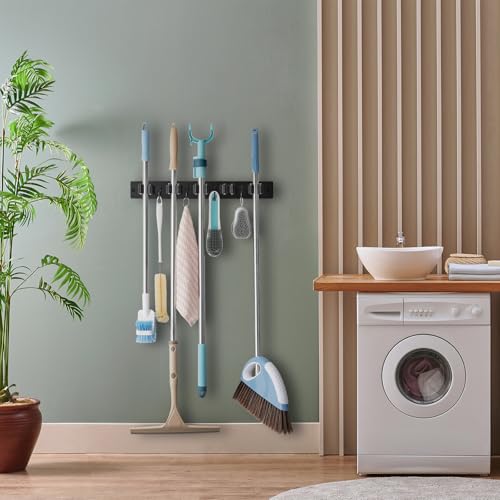 OUTNILI Mop and Broom Holder Wall Mount - Black Broom Mop Hanger - Product Imagery