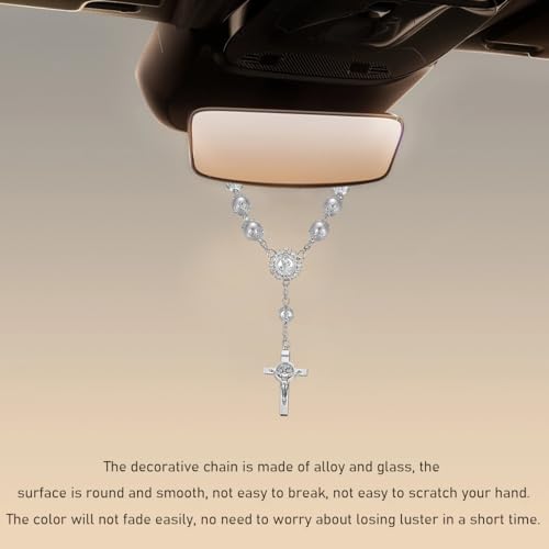 Ohleats Car Rosary for Rearview Mirror, Cross Blessing Pendant, - Product Imagery