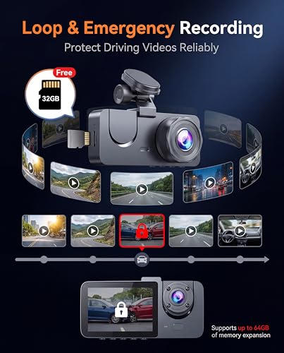 Dash Cam Front and Rear Inside, 4K Full HD 3 Channel Dash Camera - Product Imagery