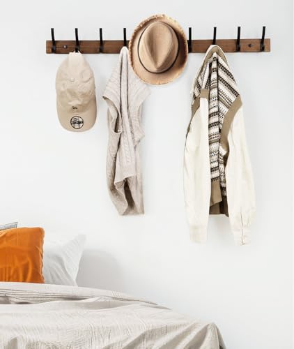 Optish Coat Rack Wall Mount, 16.5 Inches Wood Coat Hooks, Wall - Product Imagery