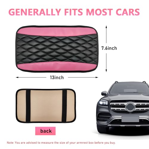 Ohleats Car Center Console Cushion Pad, PU Leather Cover, Pink - Product Imagery