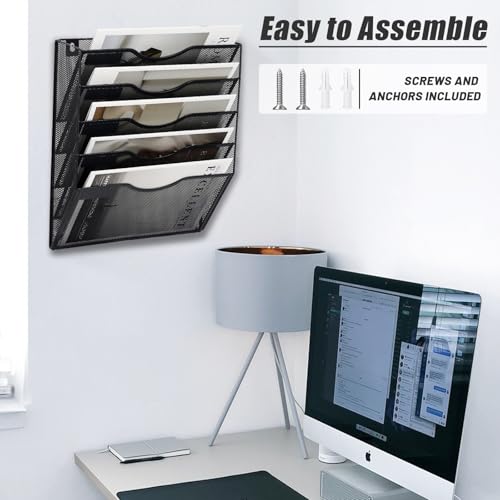 EASEPRES 5 Pocket Mesh Hanging Wall File Organizer, Wall Mounted - Product Imagery