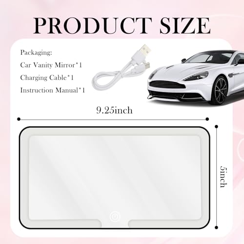 Car Vanity Mirror with Lights & Rechargeable Design,Touchable - Product Imagery