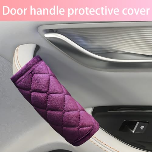 2PCS Car Grab Handle Covers Velvet Door Pull Protectors Purple - Product Imagery