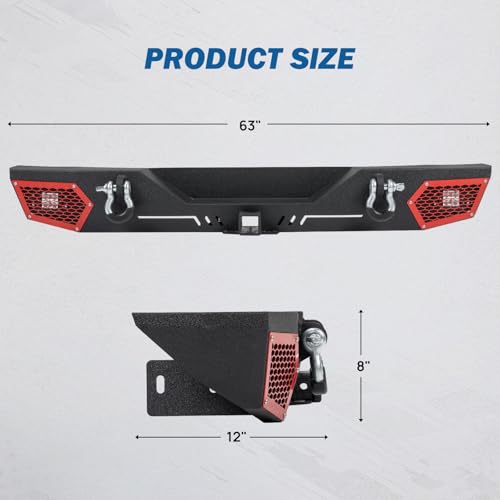 JOYTUTUS Rear Bumper Compatible for 2007-2018 Wrangler JK JKU - Product Imagery