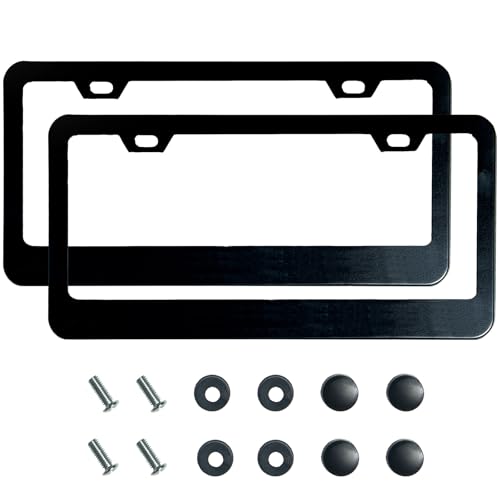 2PCS Matte Black License Plate Frames, 2 Holes Solid Rust-Proof - Product Imagery