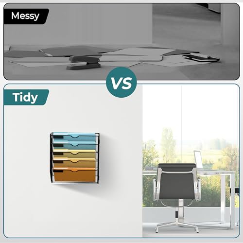 SUPEASY 5 Tier Wall File Organizer, Hanging Wall Mounted Mail - Product Imagery