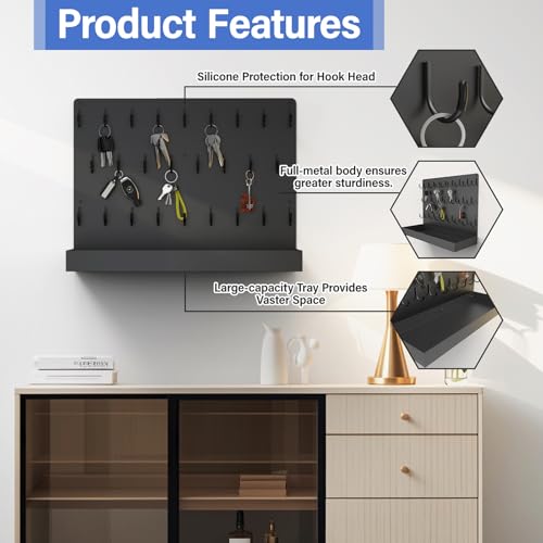 Key Holder for Wall, Metal Key Rack with 26 Hooks, 17" x13" Wall - Product Imagery