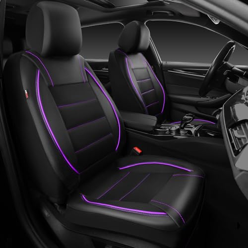 CAR PASS Universal FIT Piping Leather Two Front Seat Covers, - Product Imagery