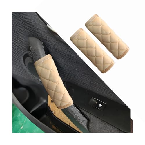 2PCS Car Grab Handle Covers Velvet Door Pull Protectors Beige - Product Imagery