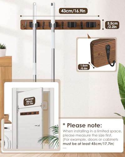 Broom Holder Wall Mount, 4 Holders 4 Hooks Mop and Broom - Product Imagery