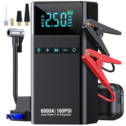 6000A Portable Car Battery Jump Starter with Air Compressor - Product Imagery