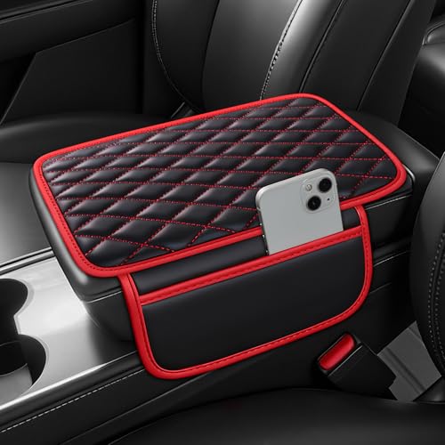 Leather Waterproof Car Armrest Console Pad For Sedans SUV,Black - Product Imagery