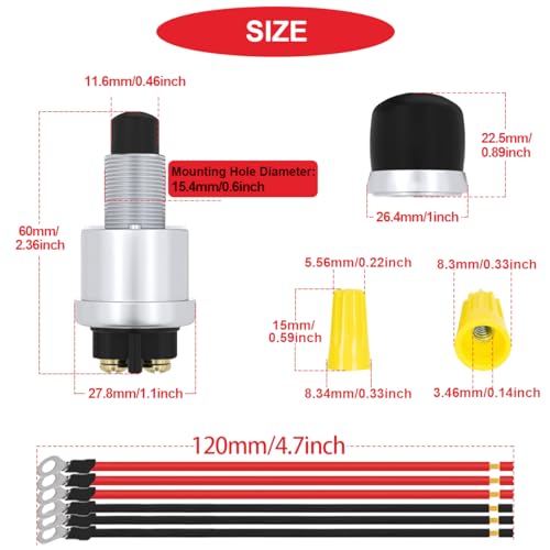 3pcs Red/Black Push Start Button Switch 12V 50A Heavy Duty - Product Imagery