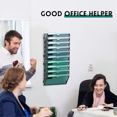 10-Tier Wall File Organizer, Hanging File Holder, Wall Mounted - Product Imagery