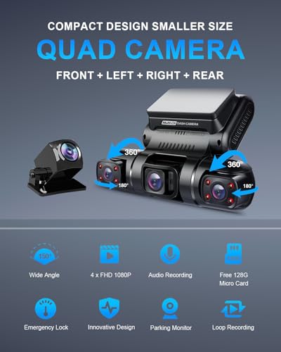 PRUVEEO 360° 4 Channel Dash Cam Front and Rear Inside Left - Product Imagery
