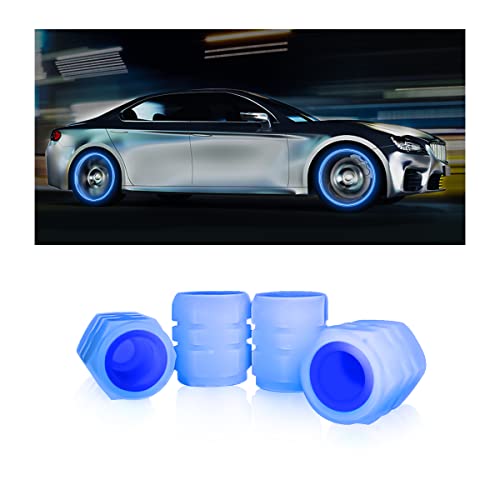 YALOK 4PCS Glow-in-Dark Tire Valve Stem Caps, Air Covers, Blue - Product Imagery