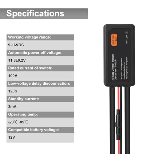Battery Kill Switch for Car 12V 100A, Remote Battery Disconnect - Product Imagery