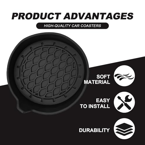 4-Pack Universal Cup Holder Coasters, Black Silicone Inserts - - Product Imagery