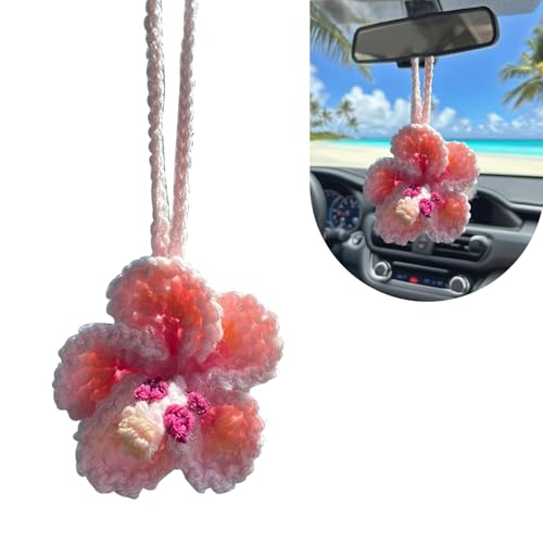 Car Hanging Ornament, Cute Crocheted Hibiscus Flower Decoration, - Product Imagery