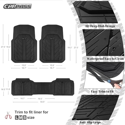 CAR PASS Heavy Rubber Car Floor Mats, Deep Waterproof Car Mats - Product Imagery