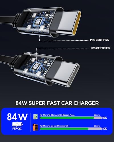Retractable Car Charger,75W Car Phone Charger USB C Fast Charge - Product Imagery