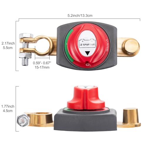 Spurtar Top Post Auto Battery Disconnect Switch 12V-48V, Red - Product Imagery