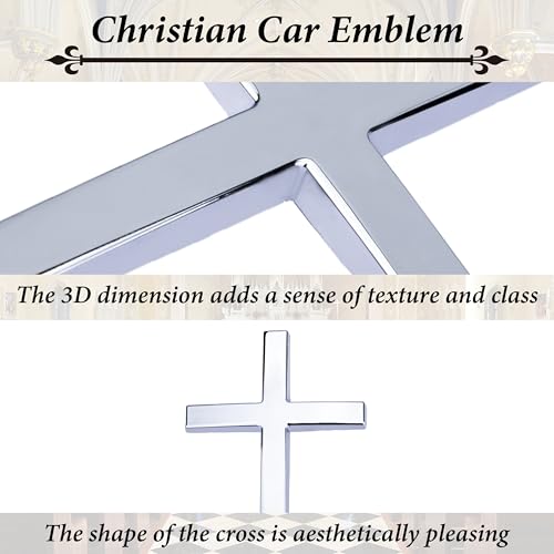 Metal Cross Decals for Cars, 2.5"×1.8" Christian Car Emblem - Product Imagery