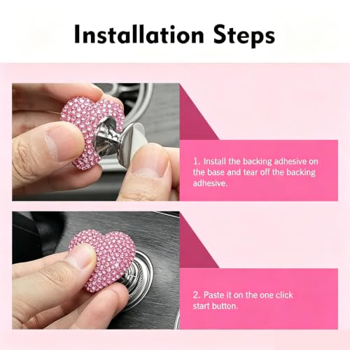Bling Car Start Button, Crystal Heart-Shaped Engine Push Start - Product Imagery
