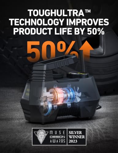 AstroAI AIRUN H Tire Inflator Portable Air Compressor, 12V DC - Product Imagery
