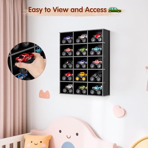 Krafetto 15-Slot Monster Truck Display Shelf, Wall Mount, Black - Product Imagery