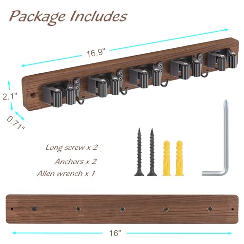OUTNILI Mop and Broom Holder Wall Mount - Wood Broom Mop Hanger - Product Imagery