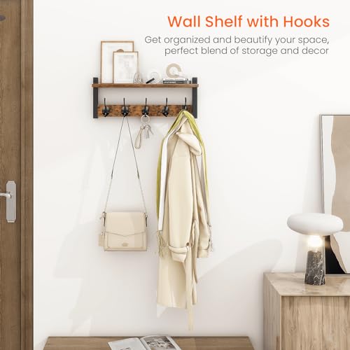 Homode Wall Hooks with Shelf, Wood Coat Rack with Shelf - Product Imagery